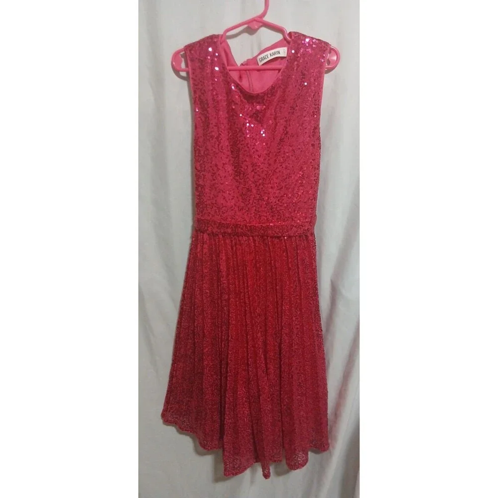 Grace Karin Girls Sequin Dress Sleeveless Prom Party Formal Red Size 12 Year